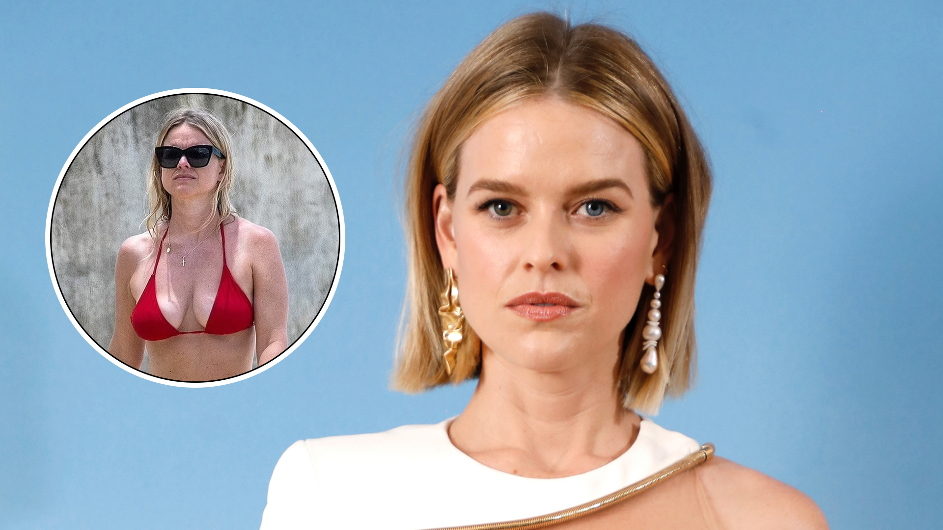 Alice Eve Spotted In Red Bikini During Barbados Beach Day.