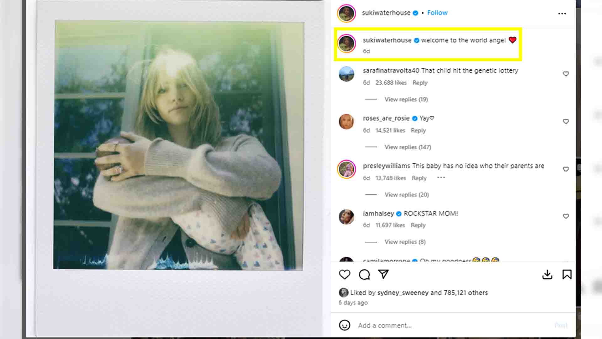 “Welcome to the World” Says Suki Waterhouse With the Post of Her Baby!